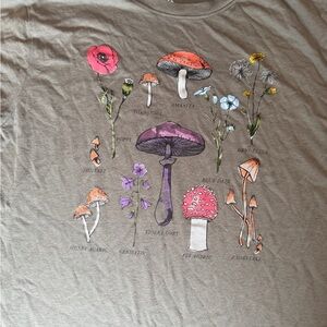 Graphic Tee with Mushroom and Floral Design